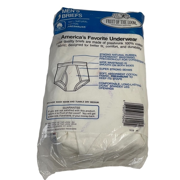 SOLD- Vintage Fruit of the Loom Mens Briefs Underwear White 100% Cotton Sz 40 - Picture 2 of 7